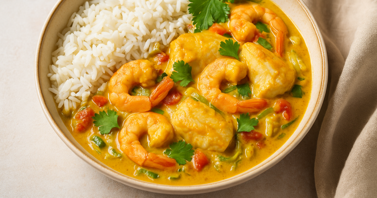 Curry de roussette et crevettes
